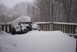 snowdrifts more than two feet deep on the sundeck