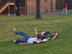 Kevin and Philip on the park lawn