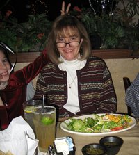 Kimberly and Nancy at a restaurant table